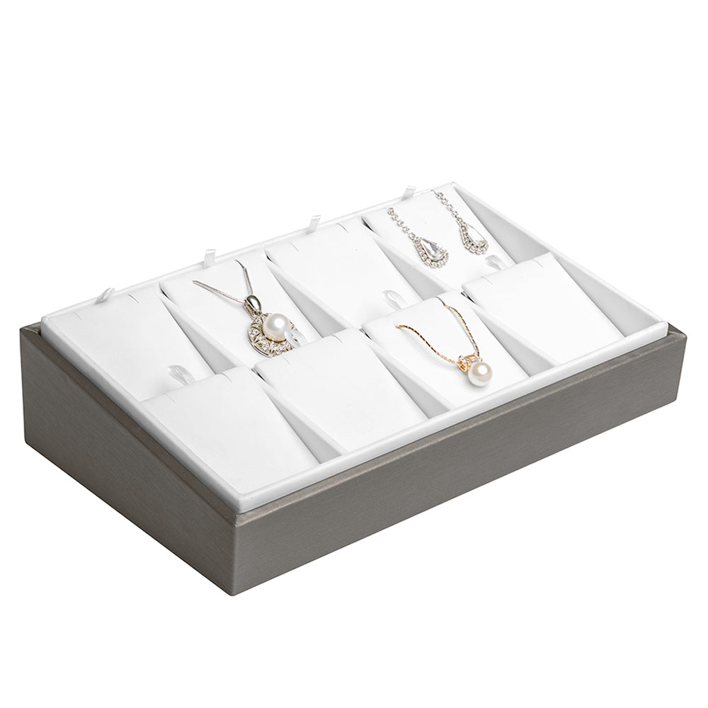 Steel Grey Leatherette 8 Compartment Jewelry Earring / Pendant Display Tray