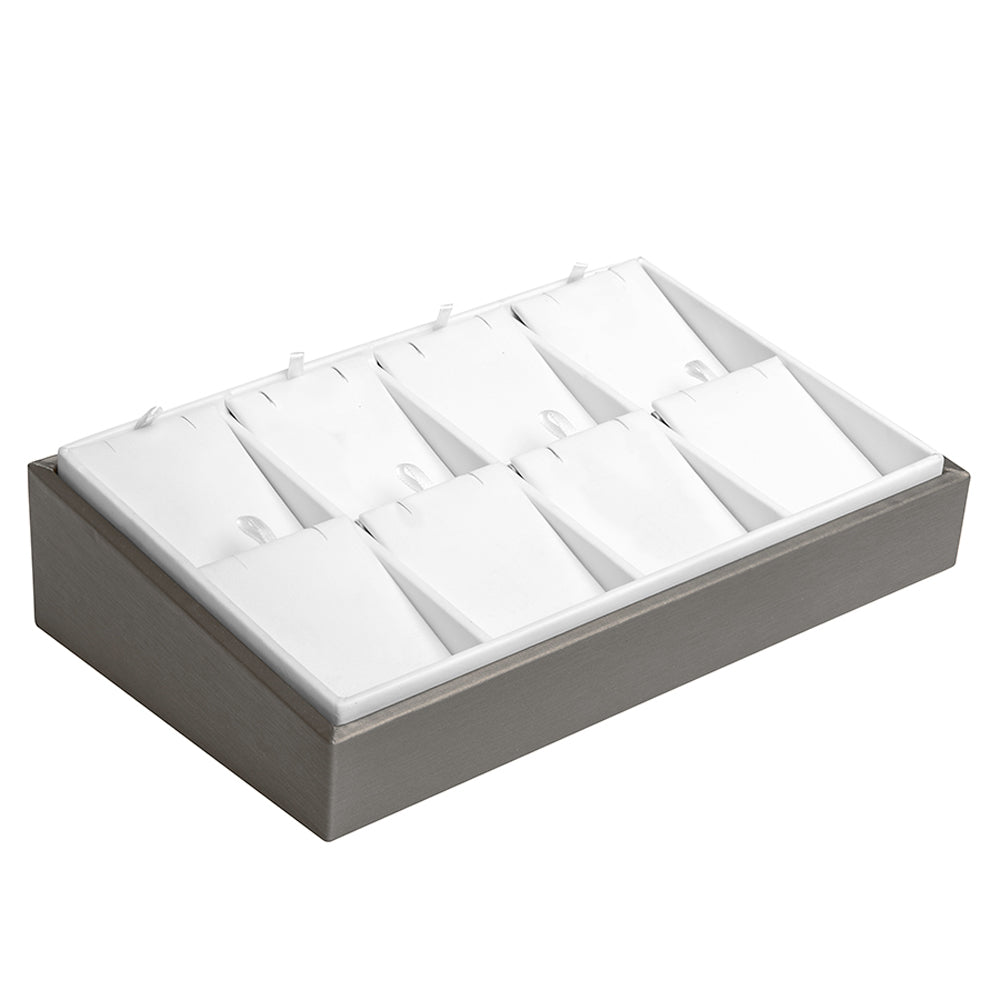 Steel Grey Leatherette 8 Compartment Jewelry Earring / Pendant Display Tray