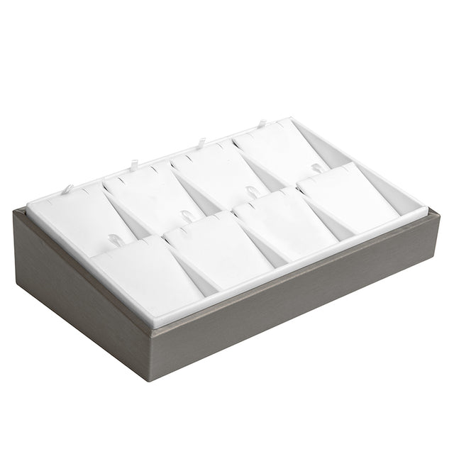 Steel Grey Leatherette 8 Compartment Jewelry Earring / Pendant Display Tray