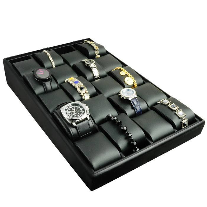 Black Leatherette Jewelry Watch Display Tray