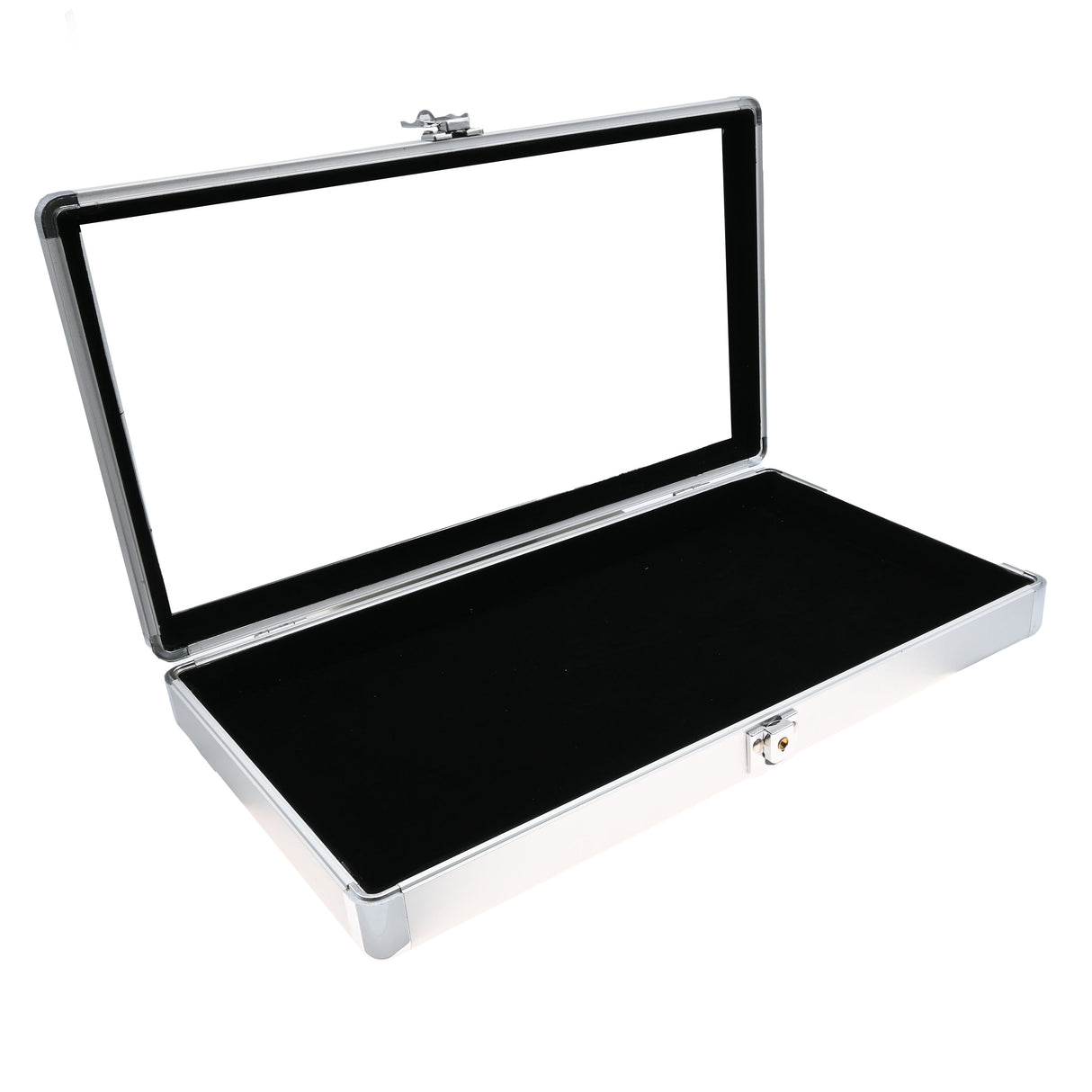 Silver Aluminum Jewelry Display Tray with Glass Lid