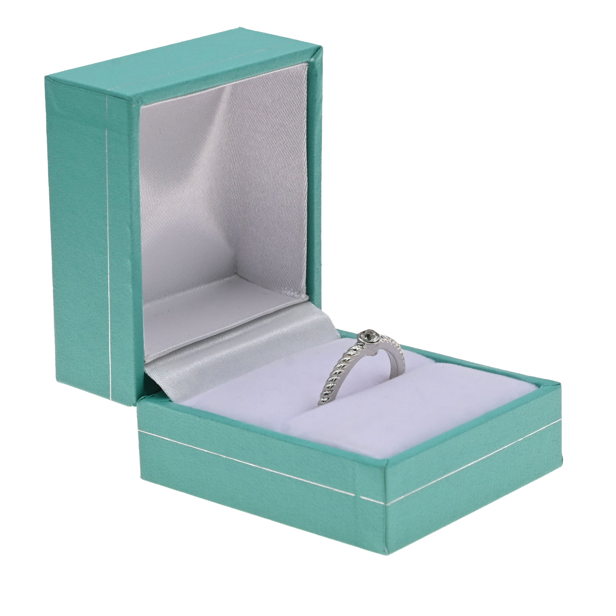 Teal Leatherette Ring Box with Silver Trim - Pack of 12