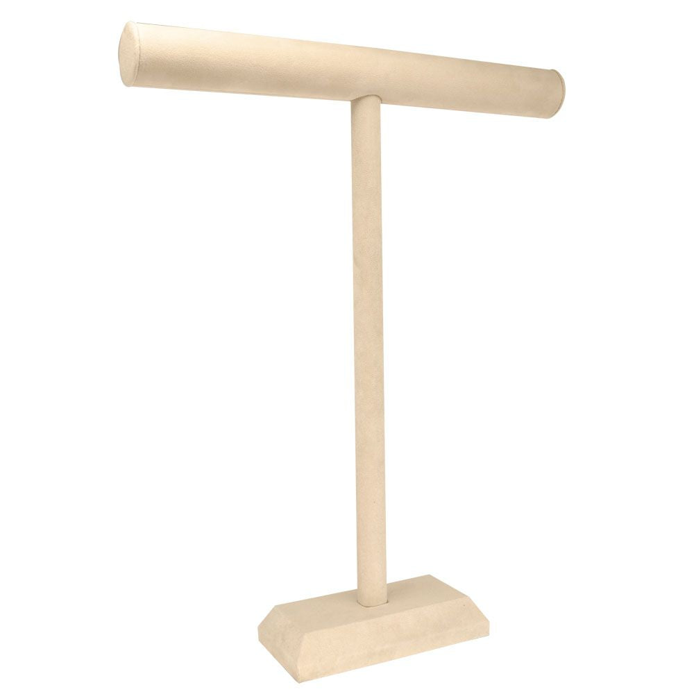 Tall Beige Faux Suede Jewelry Necklace or Chain T Bar Display Stand