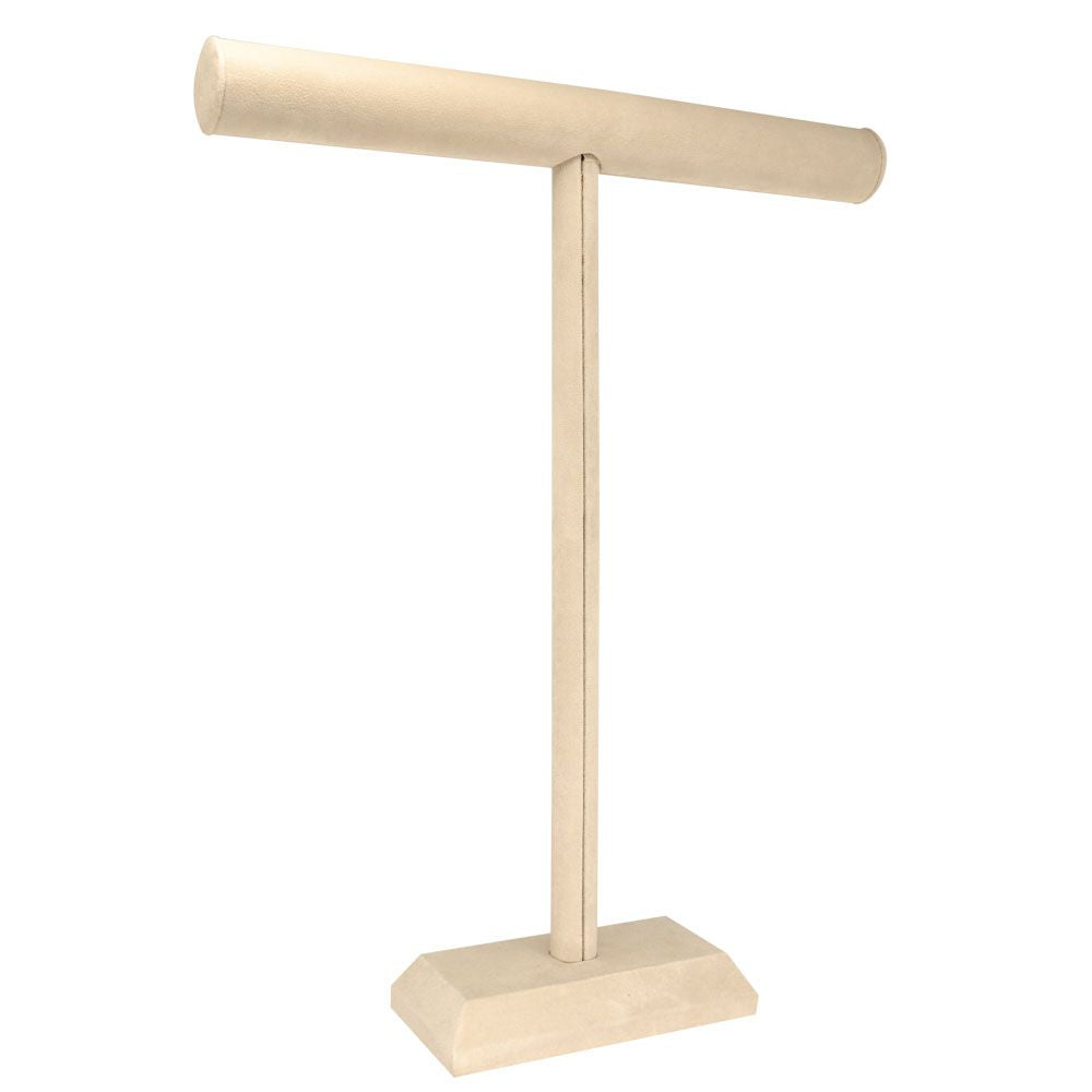 Tall Beige Faux Suede Jewelry Necklace or Chain T Bar Display Stand