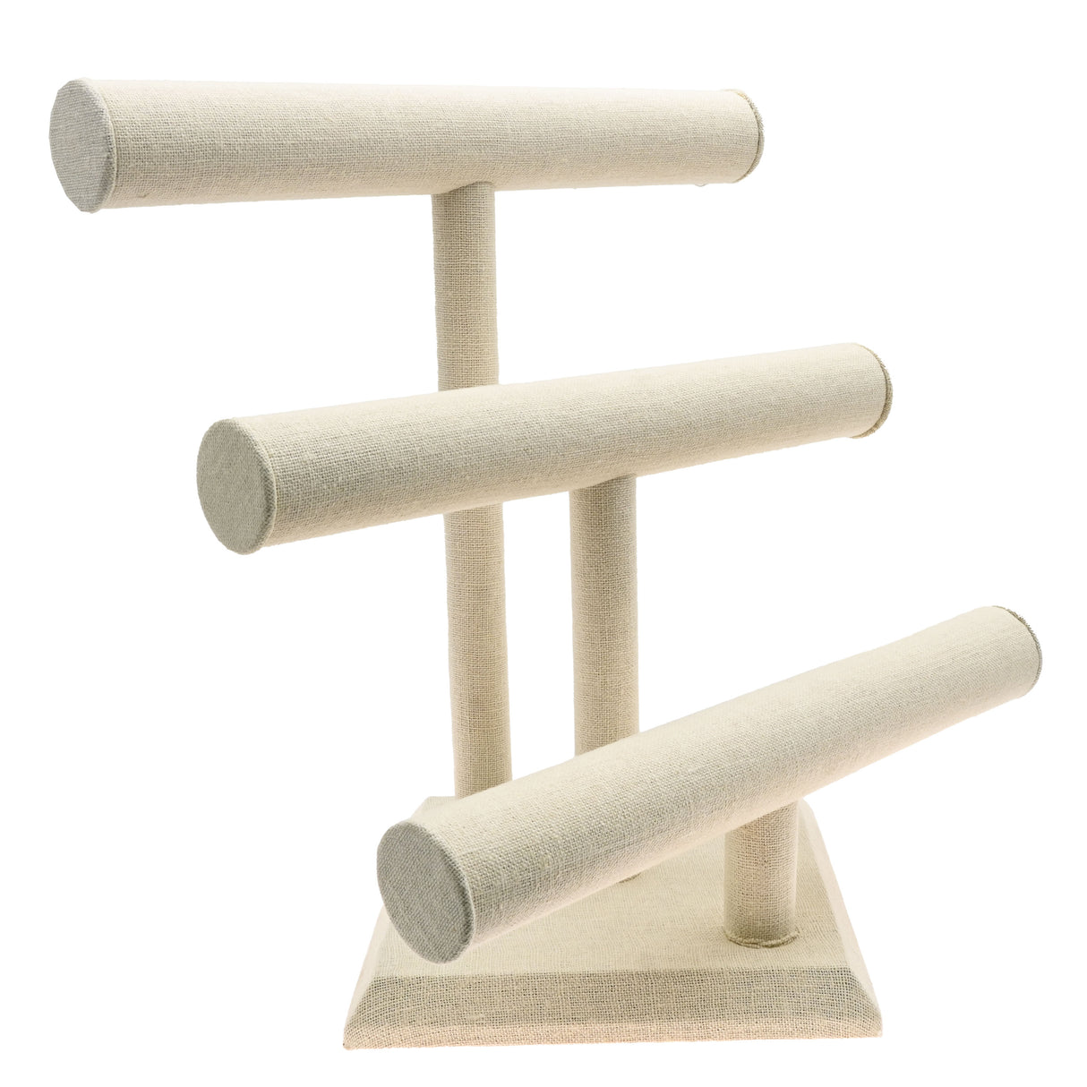 Beige Linen 3 Tier Jewelry T-Bar Display Stand, 12-3/4" Tall