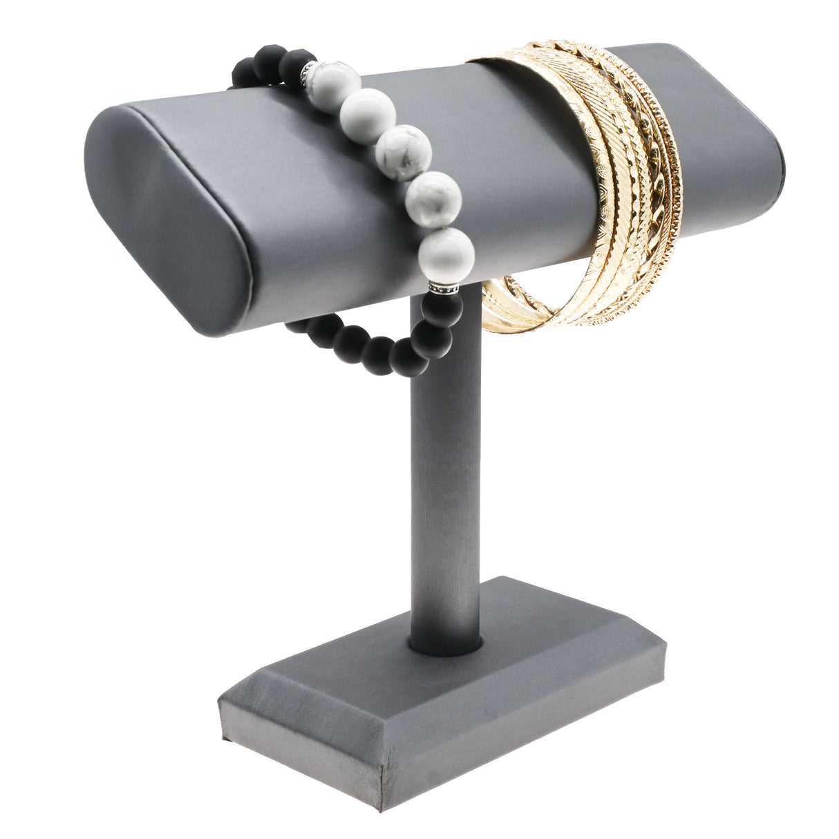 Steel Grey Leatherette Oval Bracelet T-Bar Display – 6-1/2" Tall