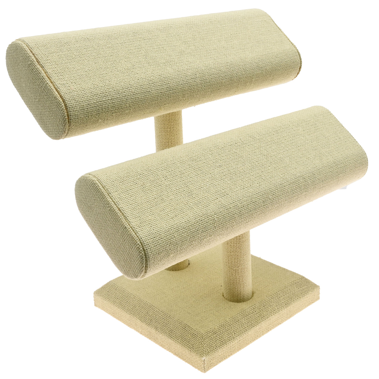 Tan Linen Dual Oval Jewelry Bracelet / Watch T-Bar Stand
