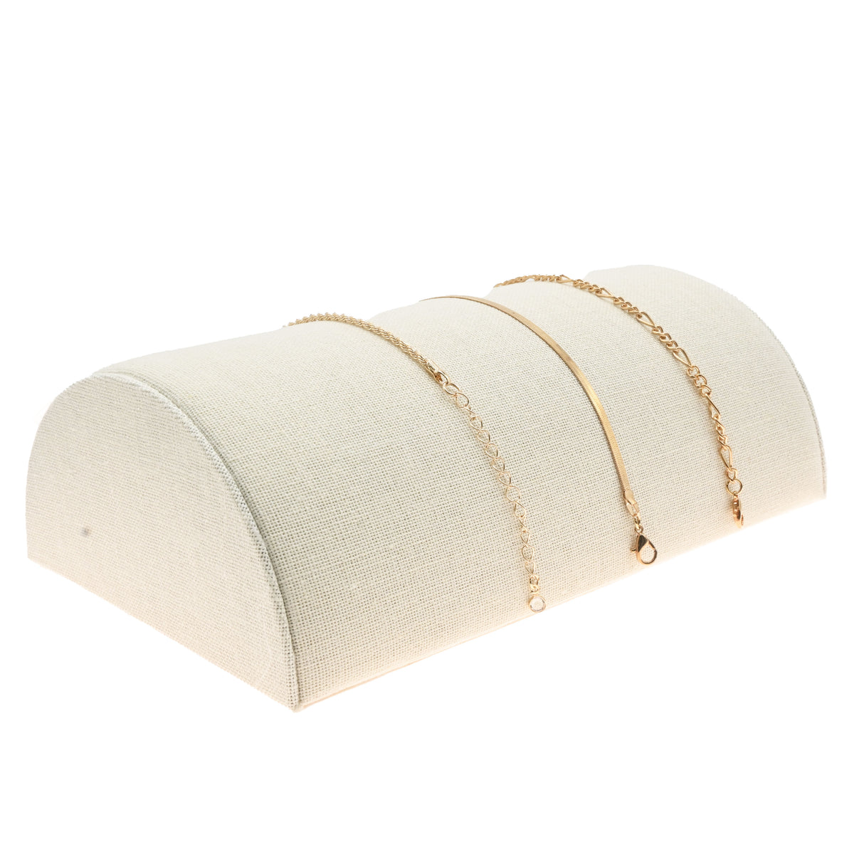 Tan Linen Half Moon Jewelry Bracelet / Watch Display