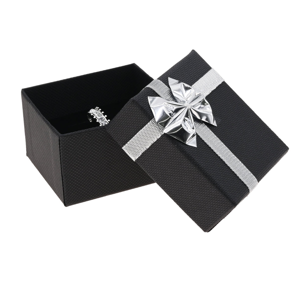 Black Paper Silver Bow-Tie Jewelry Ring Gift Packaging Boxes