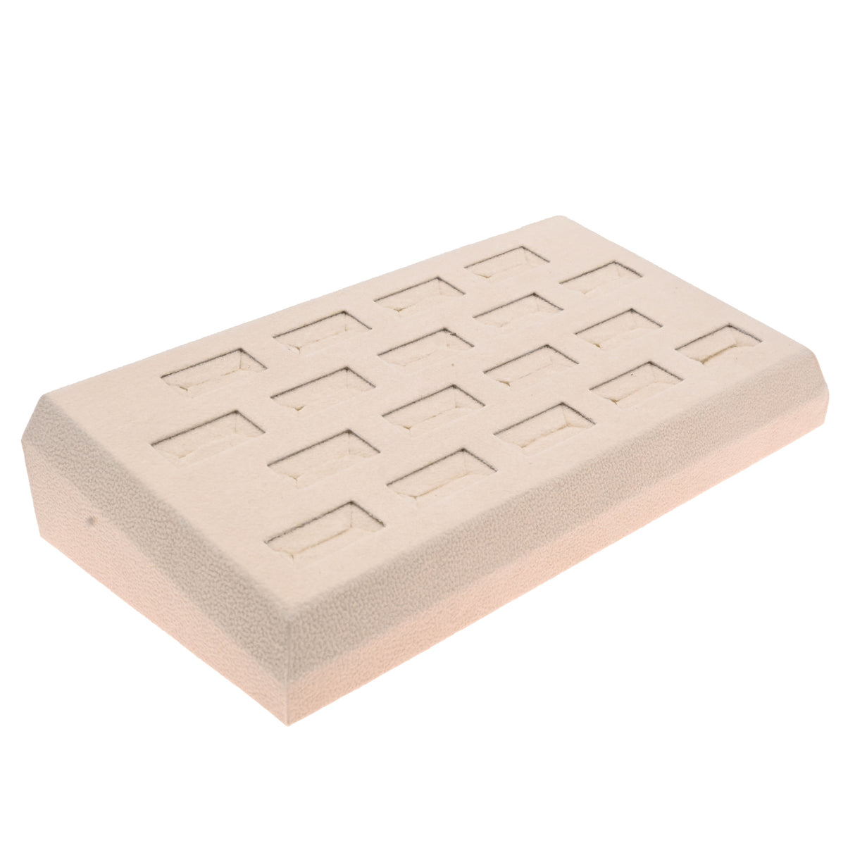 Beige Faux Suede Jewelry Ring Display Tray, Holds 18 Rings