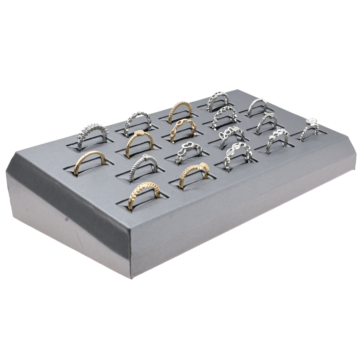 Steel Grey Leatherette 18-Slot Jewelry Ring Display Tray