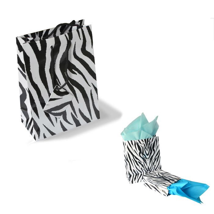 Zebra Print Gift Shopping Tote Bags with Handle, 4-3/4" x 2-1/2" 6-3/4"