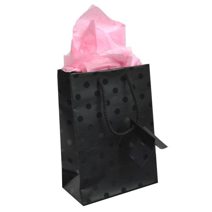 Black Polka Dot Gift Shopping Tote Bags with Handle, 4" x 2-3/4" x 6-3/4"