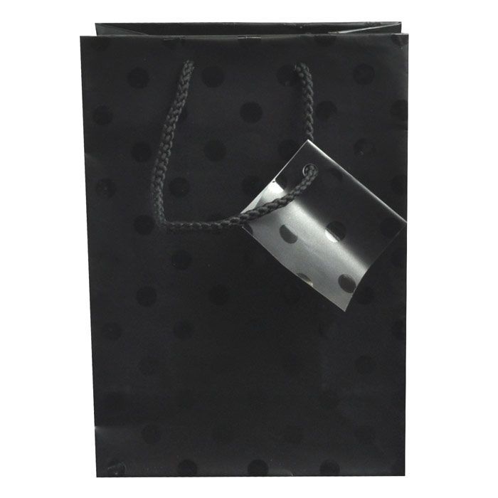 Black Polka Dot Gift Shopping Tote Bags with Handle, 4" x 2-3/4" x 6-3/4"