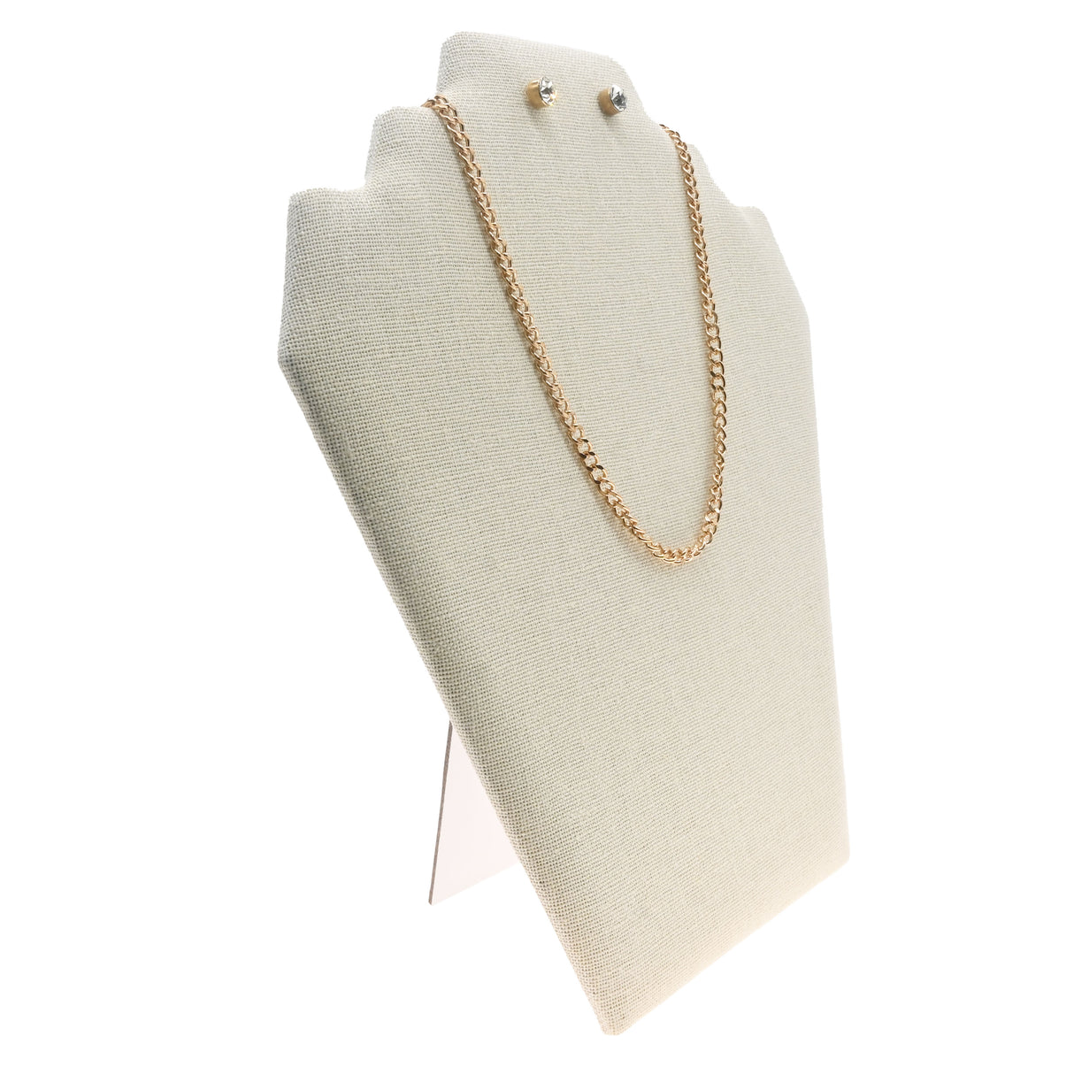Beige Linen Jewelry Necklace and Earring Combination Easel