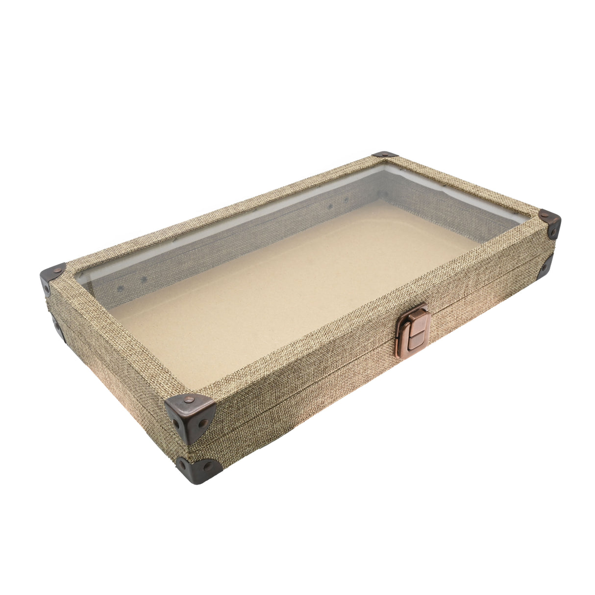 Glass Top Burlap Jewelry Display Tray - 14.75" x 8.25" Showcase