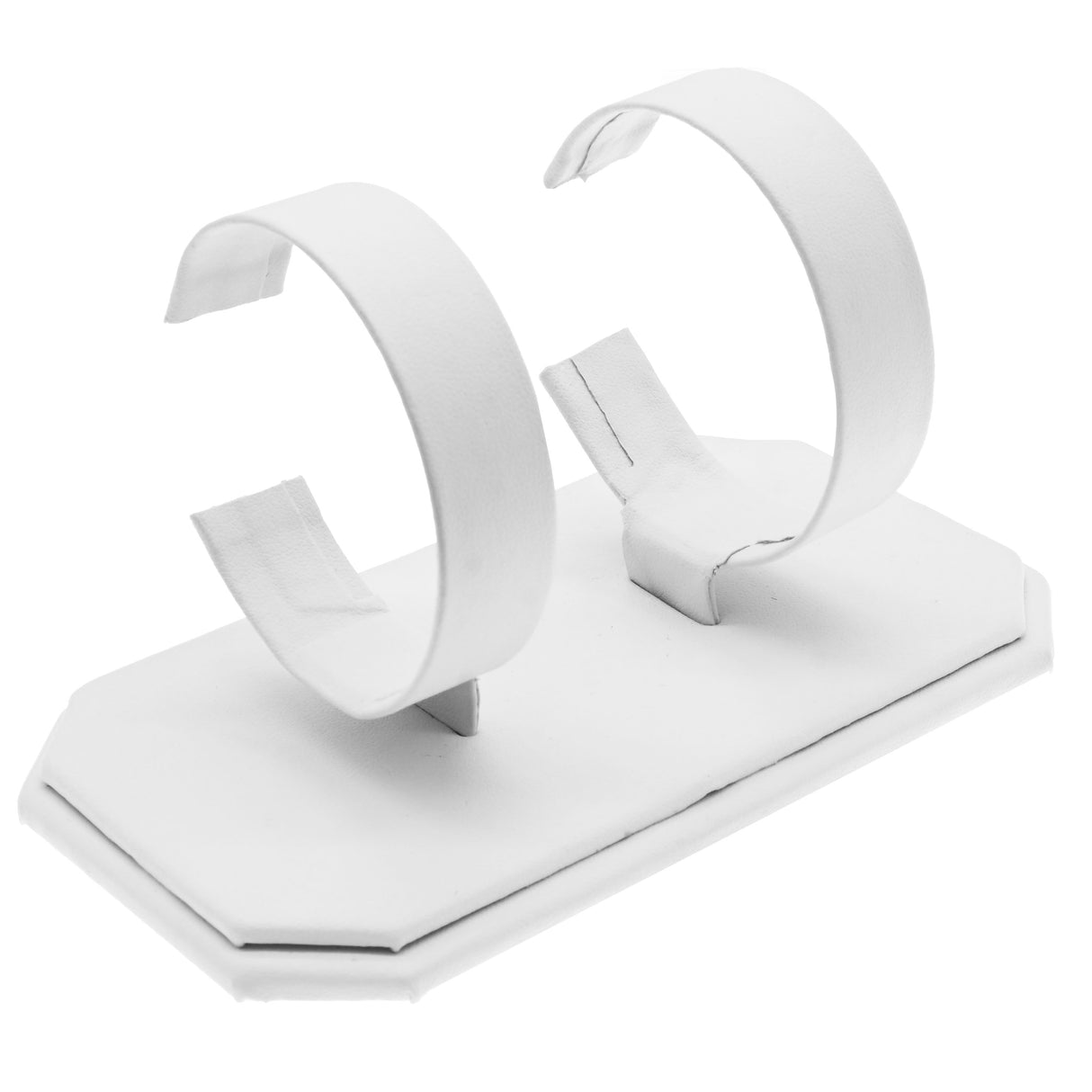 White Leatherette Dual Watch Display Stand - Holds 2 Pieces