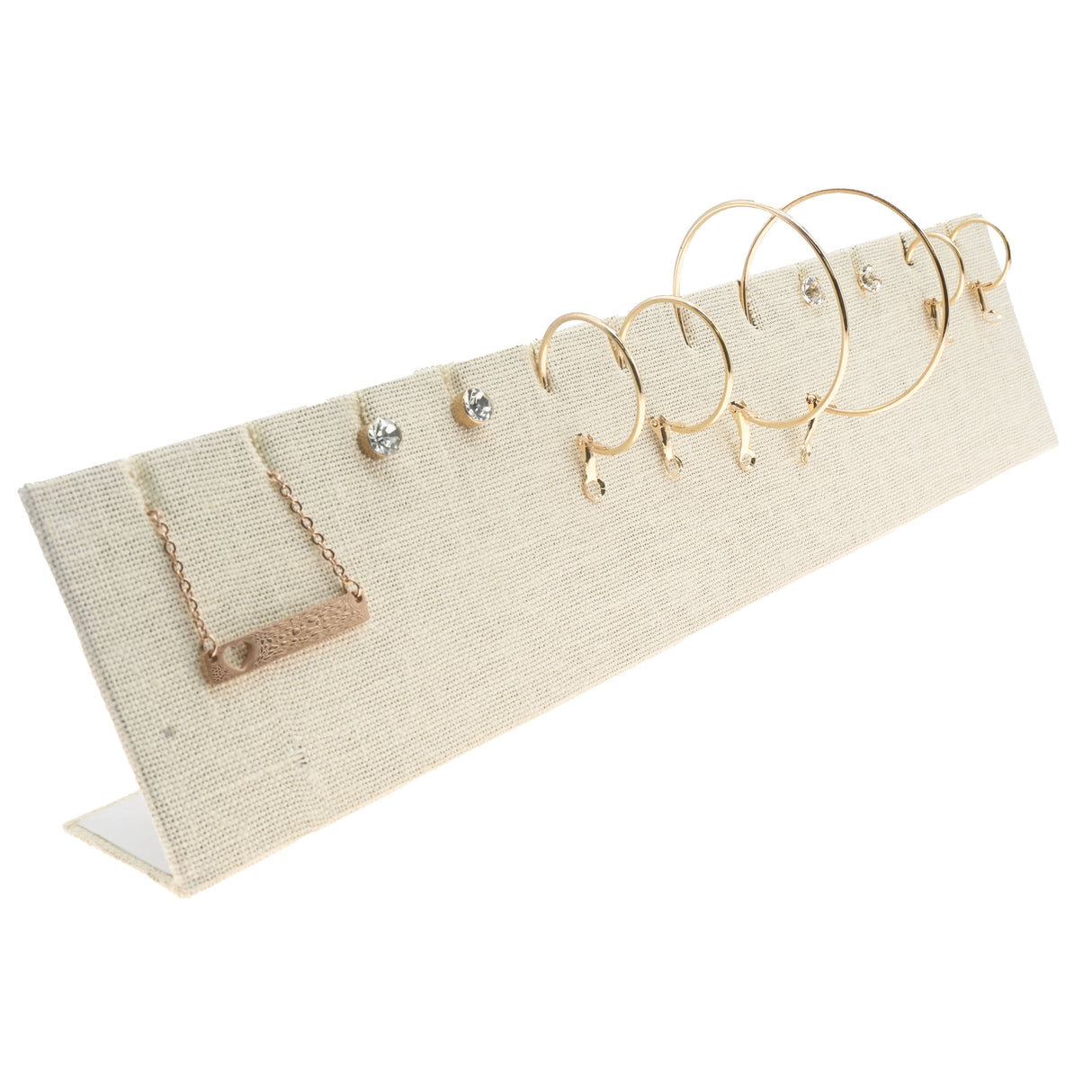 Beige Linen Jewelry Earring / Pendant Stand, Holds 6 Pairs