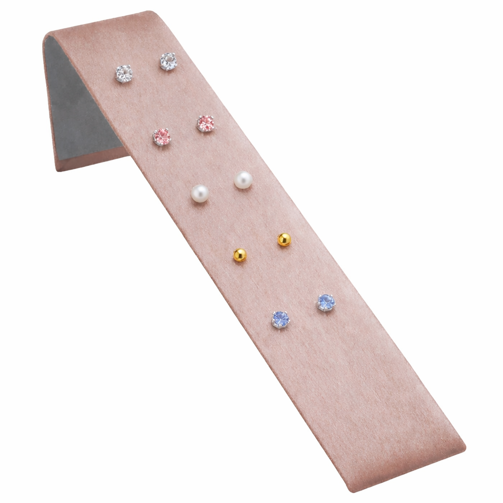 Champagne Pink Leatherette Jewelry Earring Display Ramp, Holds 5 Pairs