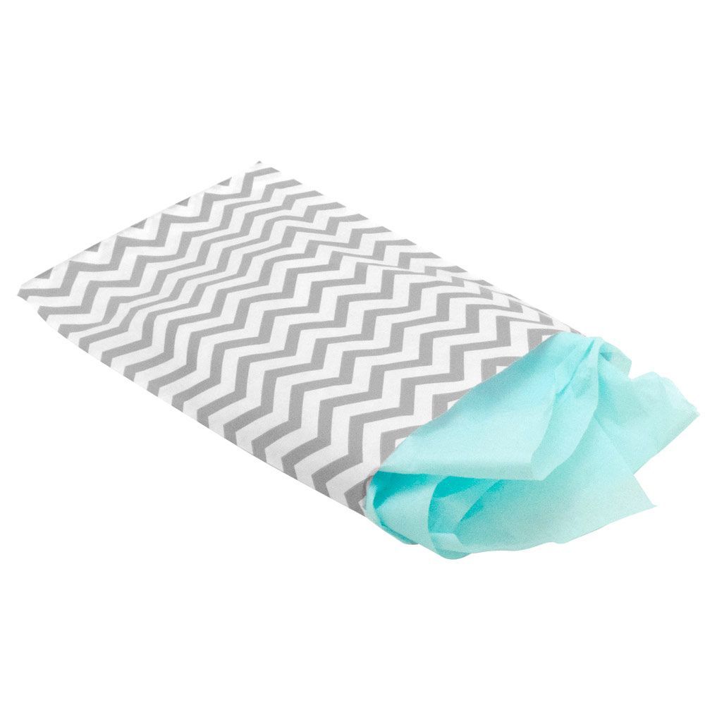 Silver and White Chevron Gift Shopping Bags, 100 Per Pack, 8-1/2" x 11"