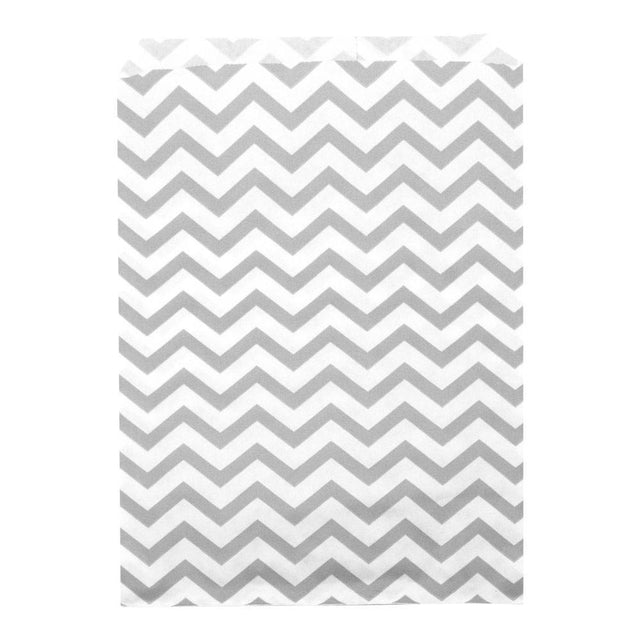 Silver and White Chevron Gift Shopping Bags, 100 Per Pack, 6" x 9"