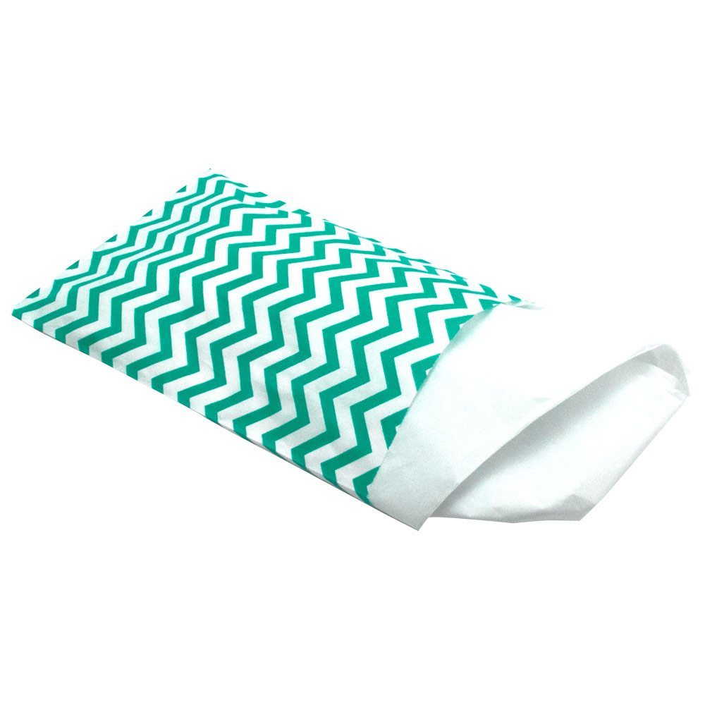 Teal and White Chevron Gift Shopping Bags, 100 Per Pack, 6" x 9"