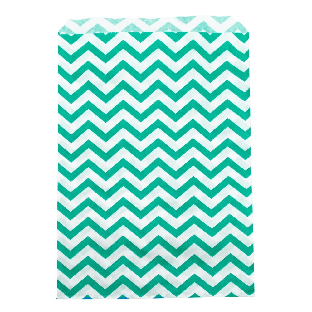 Teal and White Chevron Gift Shopping Bags, 100 Per Pack, 4" x 6"