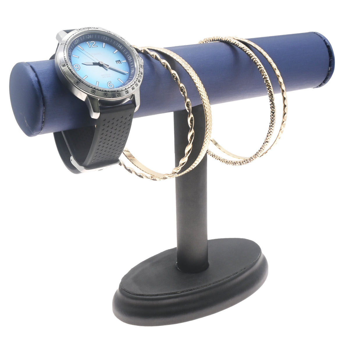 Black & Blue Leatherette Bracelet Watch T-Bar Display Stand - 5-1/2" Tall