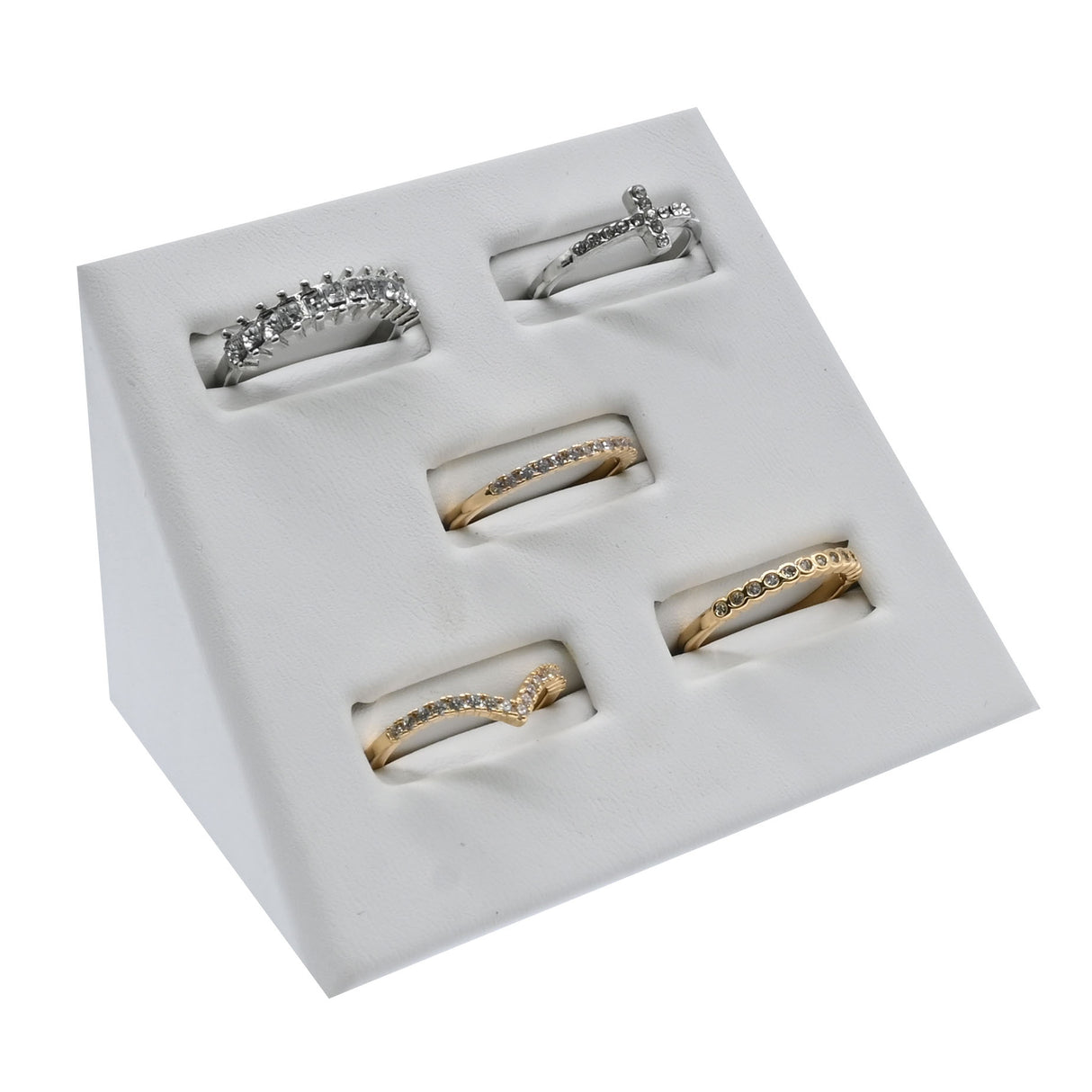 Stackable White Leatherette 5 Slot Jewelry Ring Display