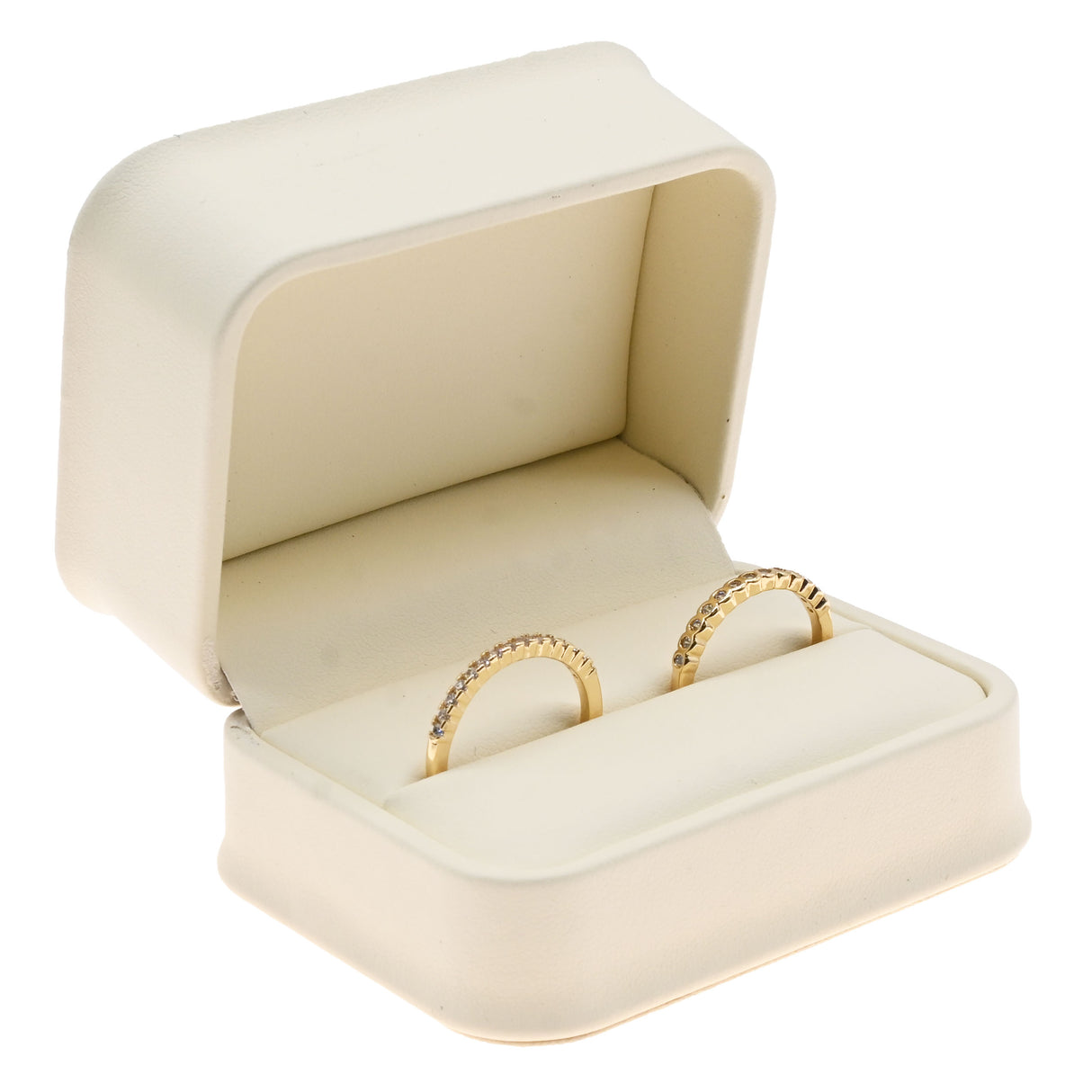 Cream Leatherette Dual Ring Jewelry Packaging Boxes