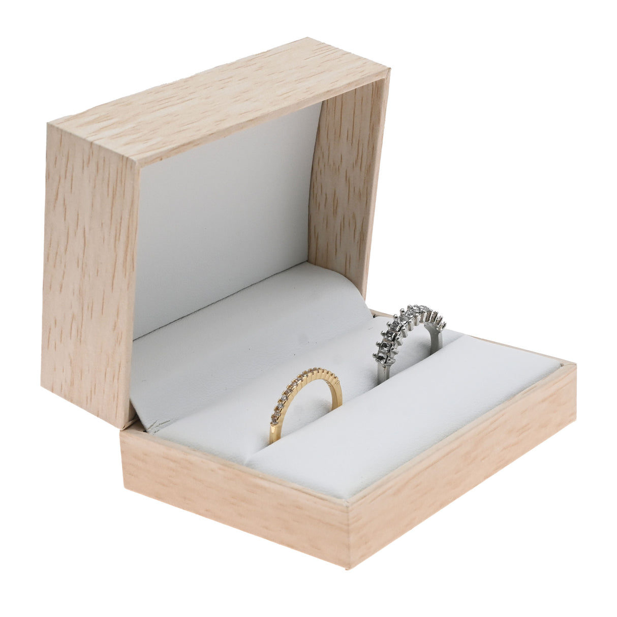 Tan Burlap and Faux Natural Wood Dual Jewelry Ring Boxes