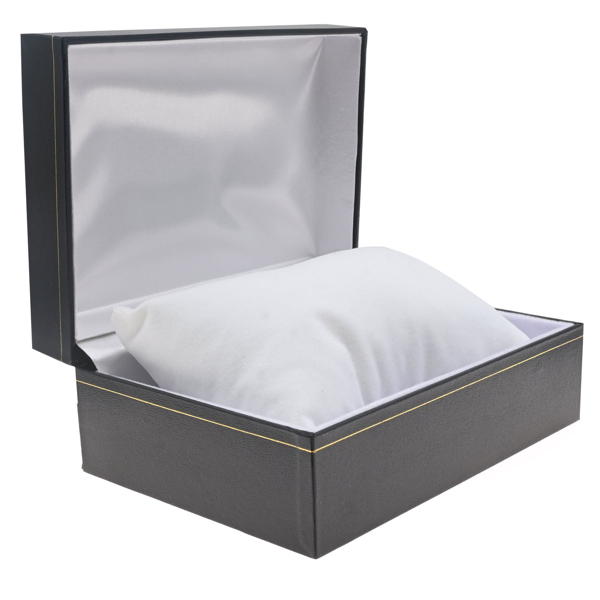 Black Leatherette Watch Pillow Box with Gold Trim - Pack of 6