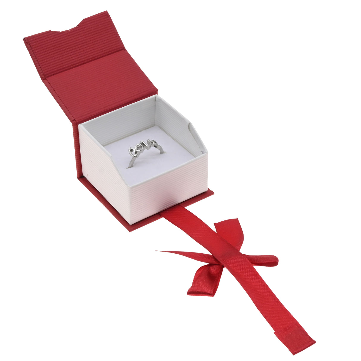 Red and White Magnetic Ribbon Jewelry Ring Gift Boxes