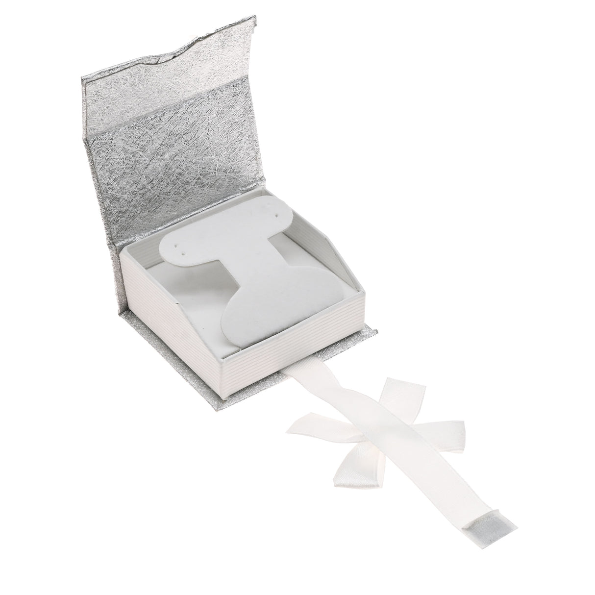 Silver & White Magnetic Ribbon Paper Earring or Pendant Gift Boxes