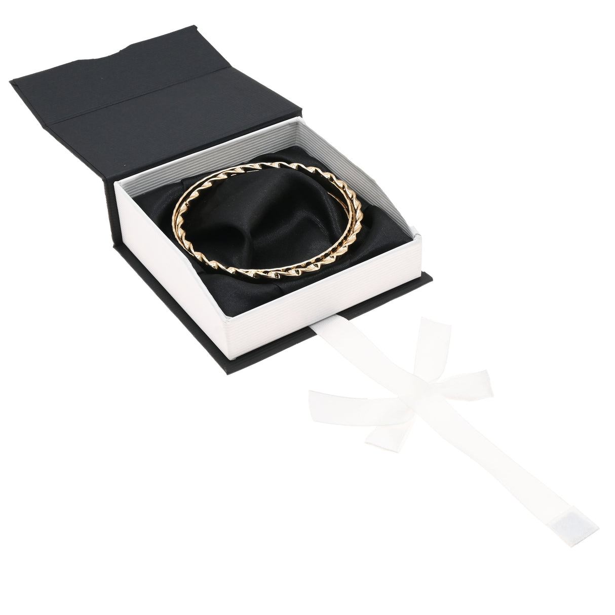 Black & White Magnetic Ribbon Paper Bangle & Watch Gift Boxes