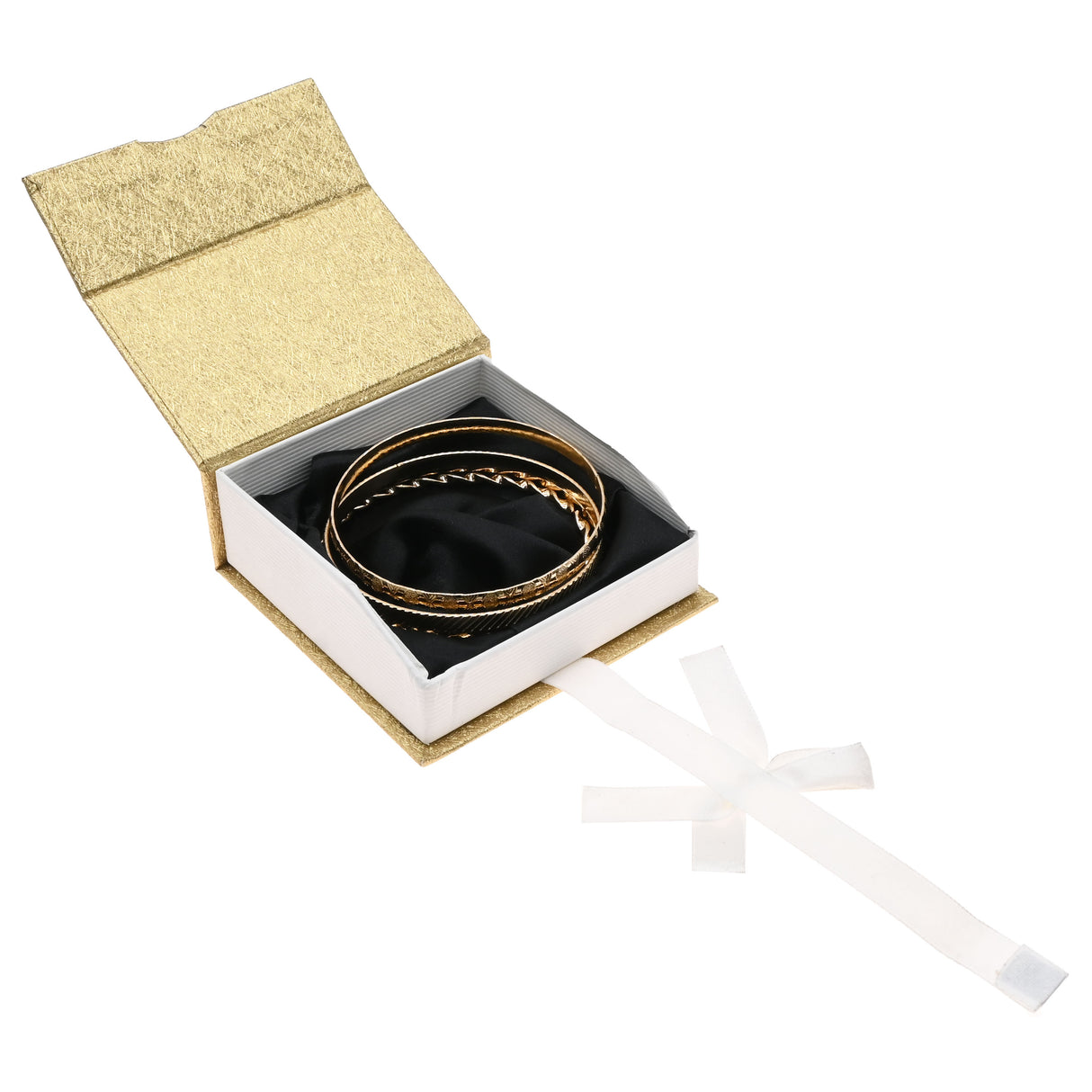 Gold & White Magnetic Ribbon Paper Bangle & Watch Gift Boxes