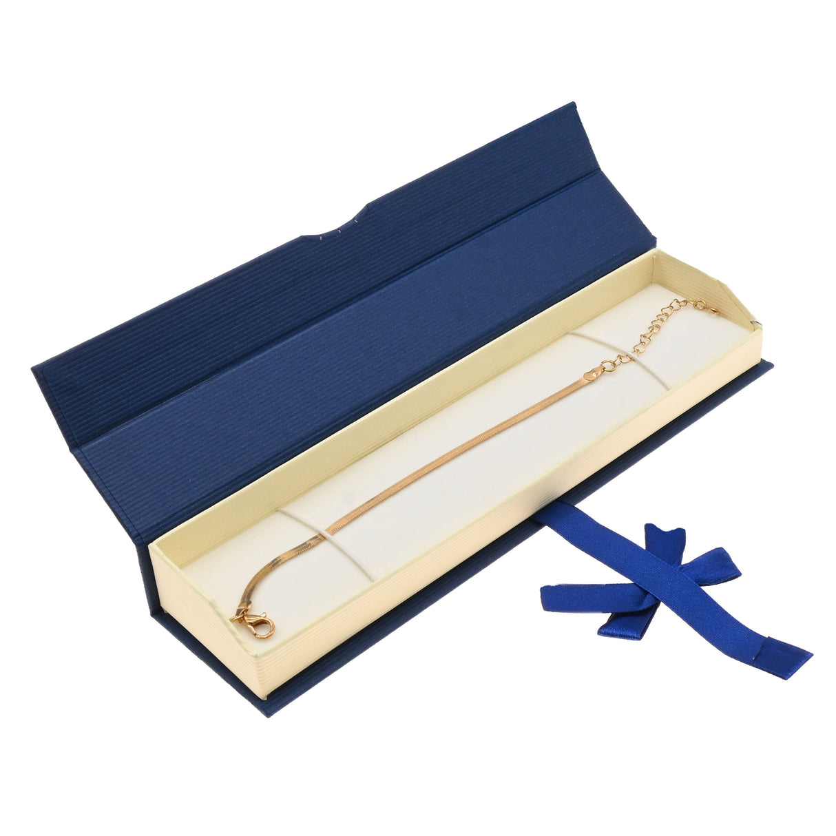 Blue & Cream Magnetic Ribbon Paper Bracelet Gift Boxes