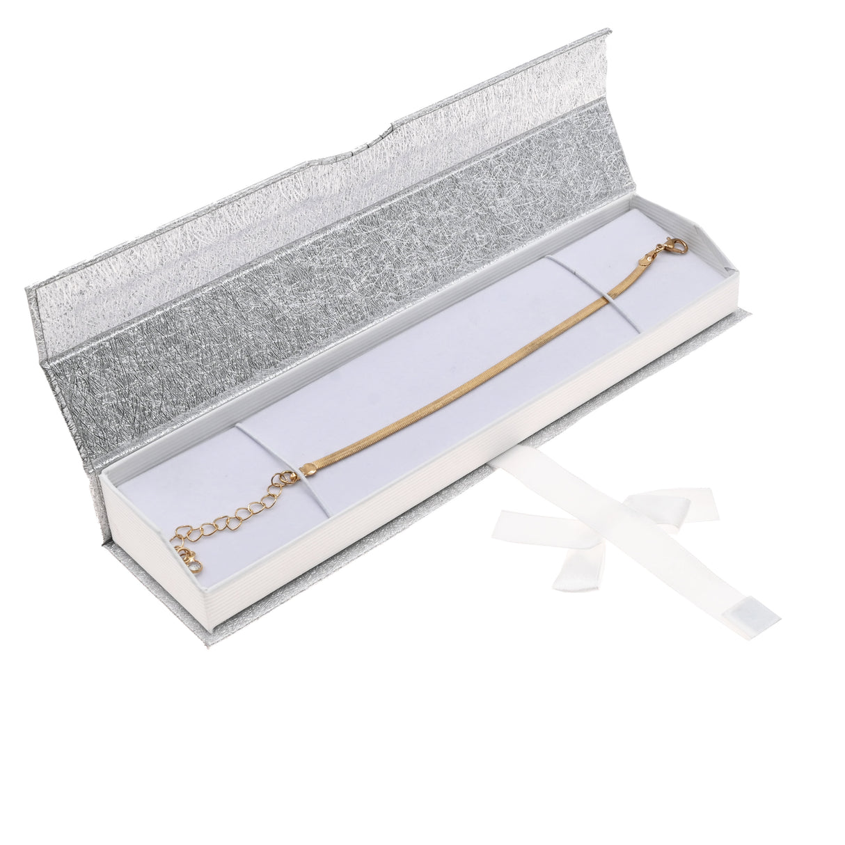 Silver & White Magnetic Ribbon Paper Bracelet Gift Boxes