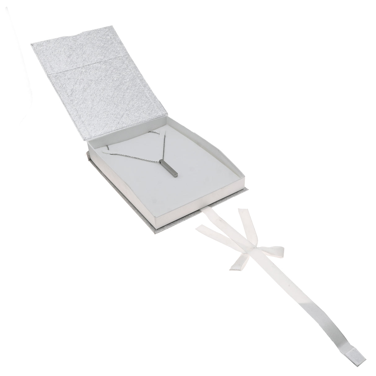 Silver & White Magnetic Ribbon Paper Necklace Gift Boxes