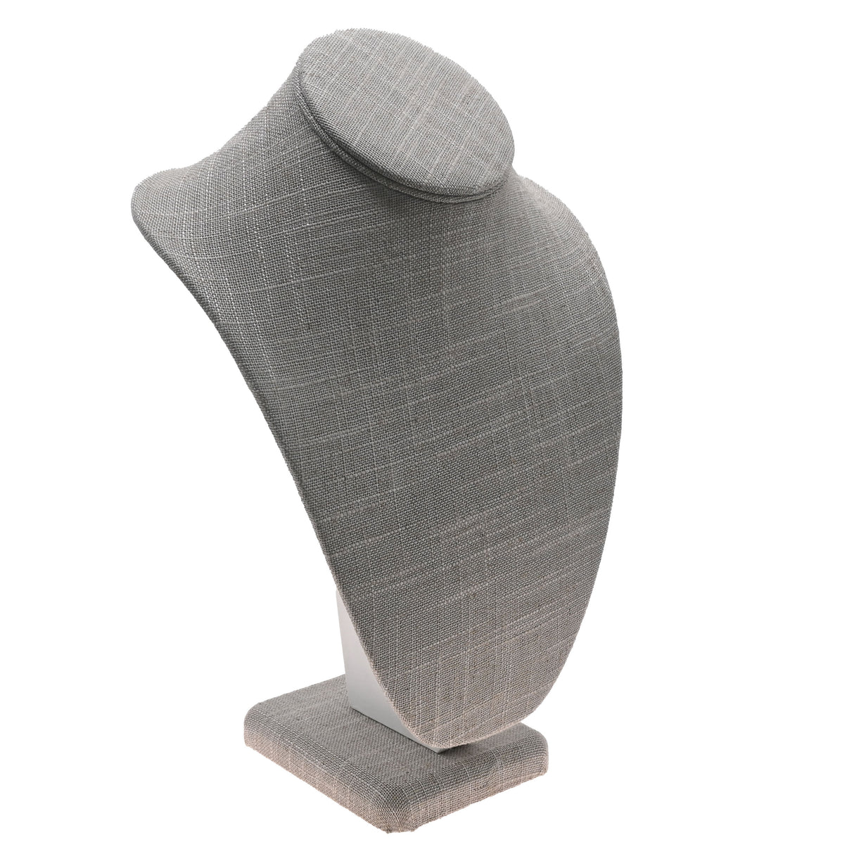 Grey Linen Jewelry Necklace Display Bust, 11" Tall