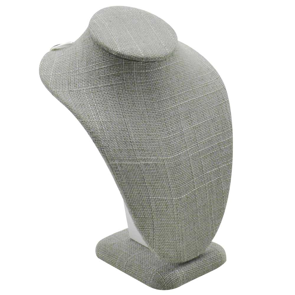 Grey Linen Jewelry Necklace Display Bust, 6-1/4" Tall