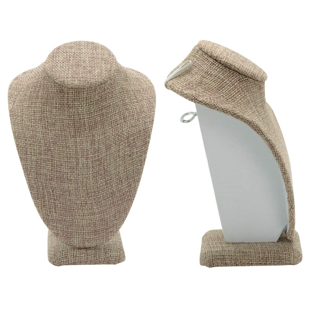 Brown Burlap Jewelry Necklace Display Bust, 6-1/4" Tall