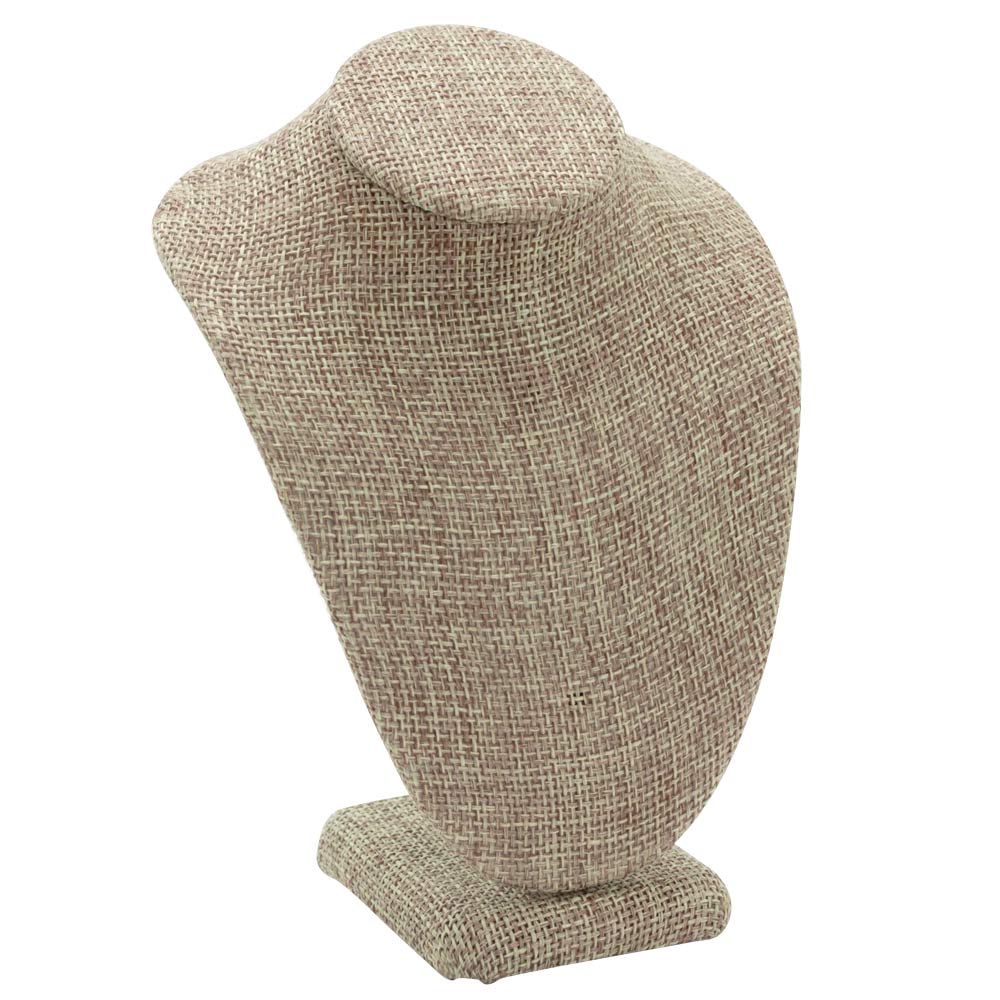 Brown Burlap Jewelry Necklace Display Bust, 6-1/4" Tall