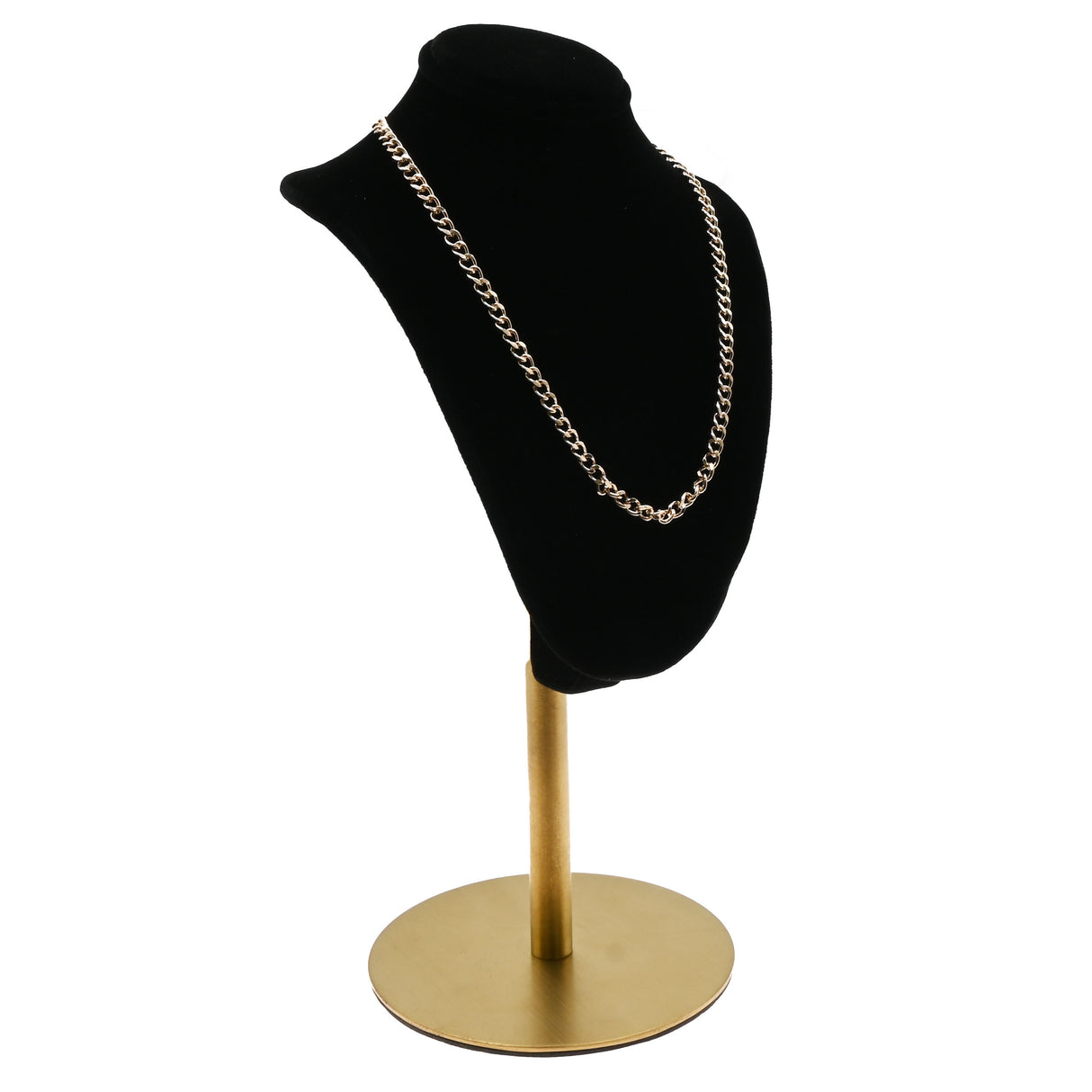 Black Velvet Necklace Bust With Adjustable Gold Metal Base - 13" ~ 16" Tall