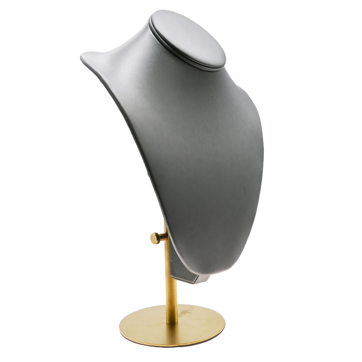 Steel Grey Leatherette Necklace Bust With Adjustable Gold Metal Base - 13" ~ 16" Tall
