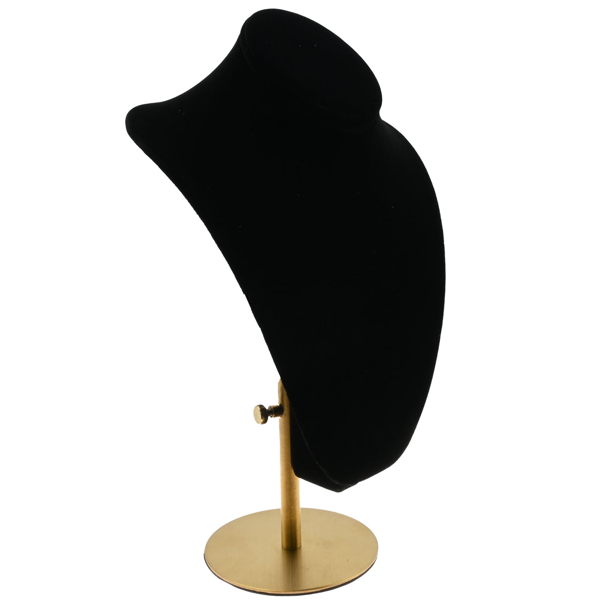 Black Velvet Necklace Bust With Adjustable Gold Metal Base - 11" ~ 14" Tall