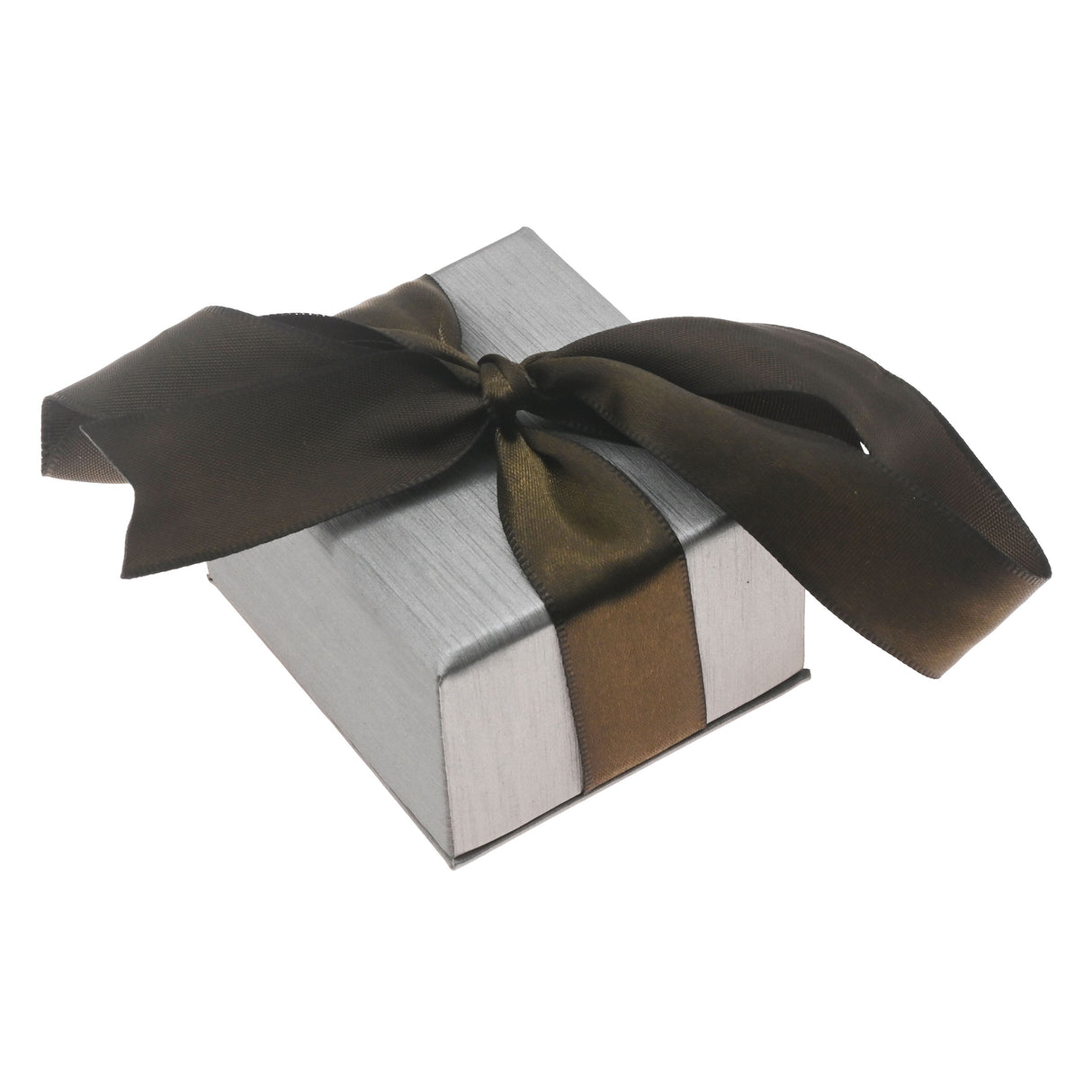 Steel Grey Leatherette Ring Boxes with Brown Bow Ribbon - Pack of 12