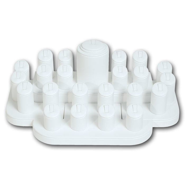 White Leatherette Jewelry Ring Display Set, Holds 23 Rings