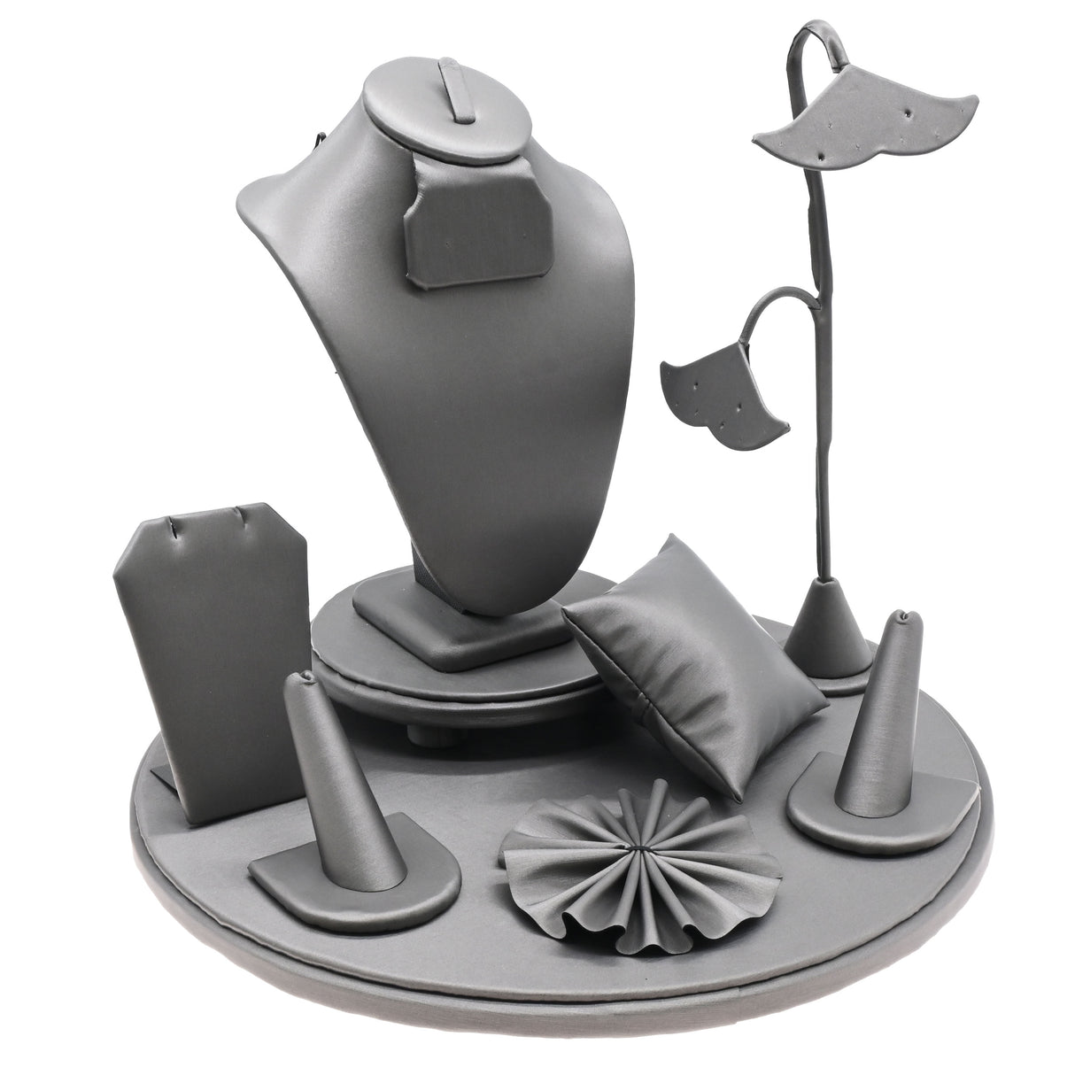 9-Piece Steel Grey Leatherette Jewelry Display Set