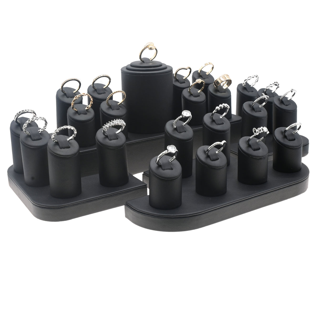 Black Leatherette Ring Display Set - Holds 23 Rings